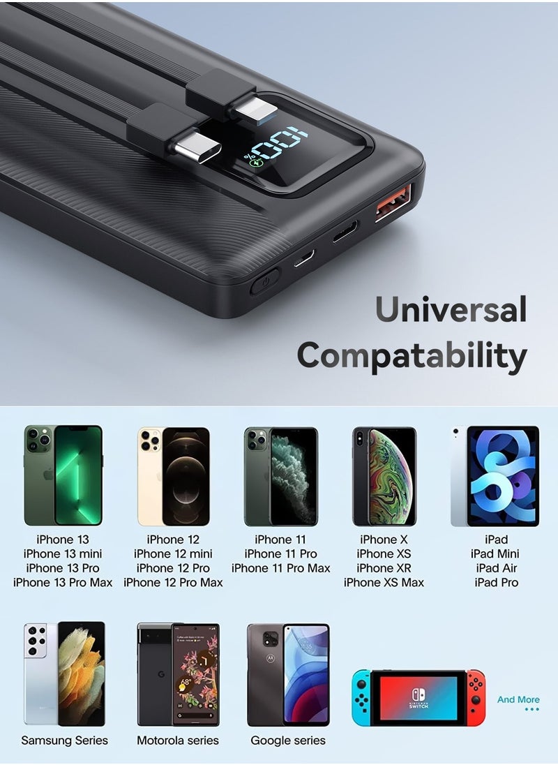 Garlo - Garlo Power Bank Portable Charger 10000mAh 22.5W Fast Charging Mini Powerbank with Built in USB C and IOS Cables, Mobile Phones Battery Pack for iPhone Android iPad Samsung Google Pixel LG - Image 1