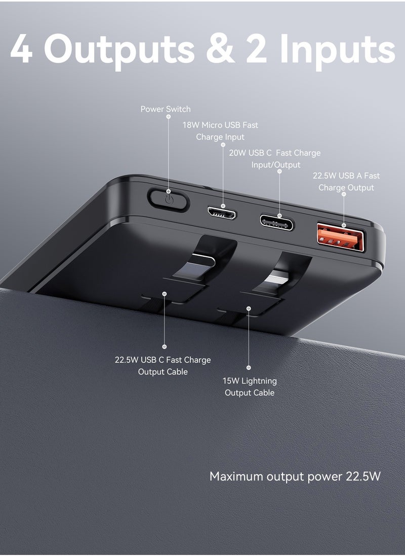 Garlo - Garlo Power Bank Portable Charger 10000mAh 22.5W Fast Charging Mini Powerbank with Built in USB C and IOS Cables, Mobile Phones Battery Pack for iPhone Android iPad Samsung Google Pixel LG - Image 1