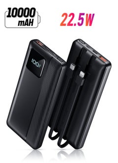 Garlo Power Bank Portable Charger 10000mAh 22.5W Fast Charging Mini Powerbank with Built in USB C and IOS Cables, Mobile Phones Battery Pack for iPhone Android iPad Samsung Google Pixel LG