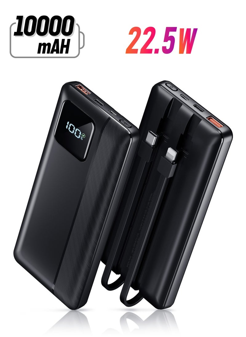 Garlo - Garlo Power Bank Portable Charger 10000mAh 22.5W Fast Charging Mini Powerbank with Built in USB C and IOS Cables, Mobile Phones Battery Pack for iPhone Android iPad Samsung Google Pixel LG - Image 1