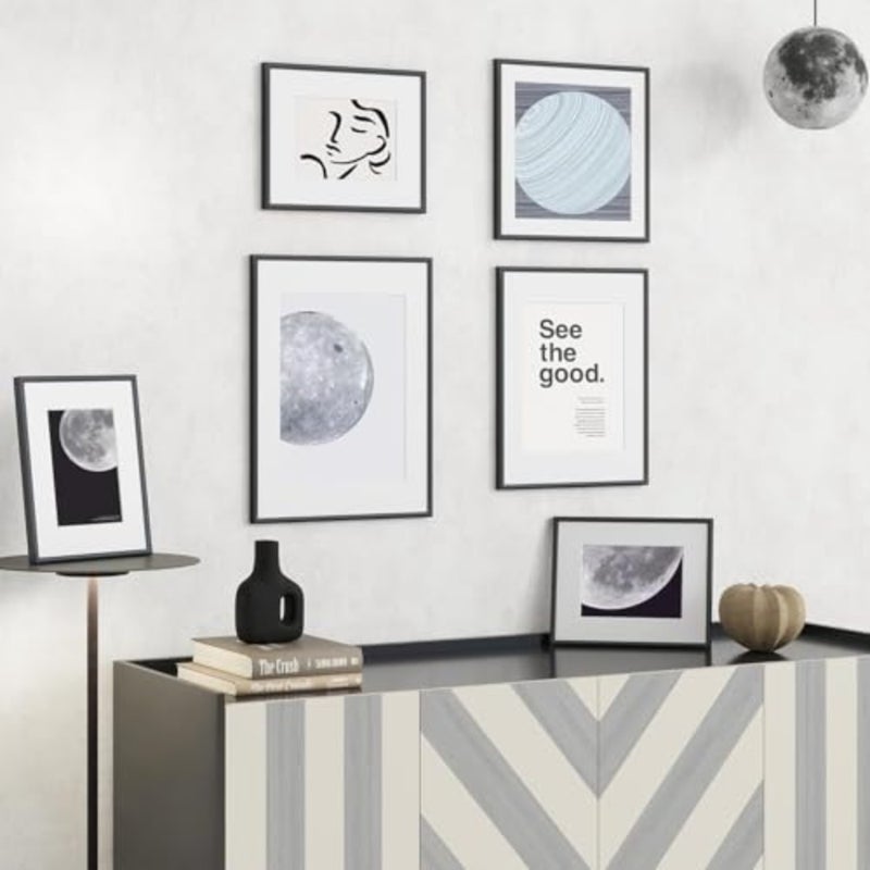 مجموعة من 4 إطارات صور سوداء حديثة مقاس A4 مقاس 21 × 30 سم لمعرض حائط المكتب المنزلي، لمسة نهائية غير لامعة خالية من الأحماض، عرض صور مقاس 15 × 20 سم مع حصيرة أو 21 × 30 سم بدون حصيرة، إطار ألومنيوم أسود أنيق - Image 2
