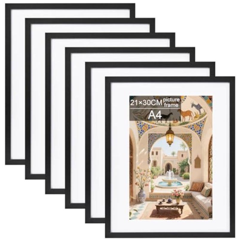 مجموعة من 4 إطارات صور سوداء حديثة مقاس A4 مقاس 21 × 30 سم لمعرض حائط المكتب المنزلي، لمسة نهائية غير لامعة خالية من الأحماض، عرض صور مقاس 15 × 20 سم مع حصيرة أو 21 × 30 سم بدون حصيرة، إطار ألومنيوم أسود أنيق - Image 1
