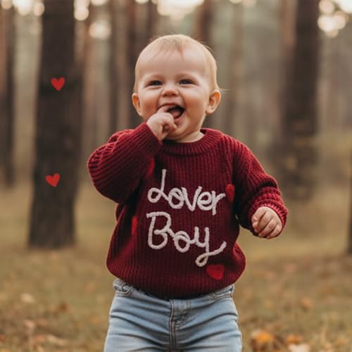 Amnnchya Baby Boy Valenitens Sweater Lover Heart Long Sleeve Knit Sweatshirt Pullover Toddler Infant Newborn Spring Outfit (Red, 18-24 Months) - Image 3