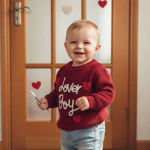 Amnnchya Baby Boy Valenitens Sweater Lover Heart Long Sleeve Knit Sweatshirt Pullover Toddler Infant Newborn Spring Outfit (Red, 18-24 Months) - Image 5