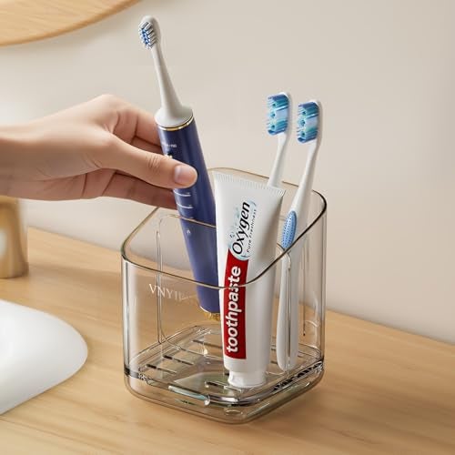 VNYIFAN Toothbrush Holders for Bathrooms, 3 Slots Detachable Toothbrush Holder Wall Mounted with Divider, Removable Electric Tooth Brush and Toothpaste Holder Organizer for Bathroom Countertop/Kitchen/Office - Image 1