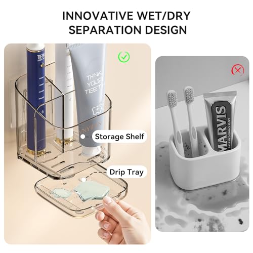 VNYIFAN Toothbrush Holders for Bathrooms, 3 Slots Detachable Toothbrush Holder Wall Mounted with Divider, Removable Electric Tooth Brush and Toothpaste Holder Organizer for Bathroom Countertop/Kitchen/Office - Image 3
