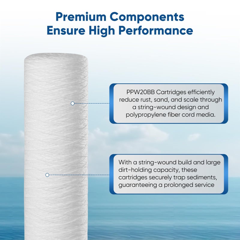 Pure Plus PUREPLUS 5 Micron 4.5" x 20" Whole House String Wound Sediment Filter for Well Water, Replacement Cartridge for Pentair Pentek WP5BB20P/WP25BB20P, Hydronix SWC-45-2005, SpiroPure SP-WP5-20BB, 2Pack - Image 3