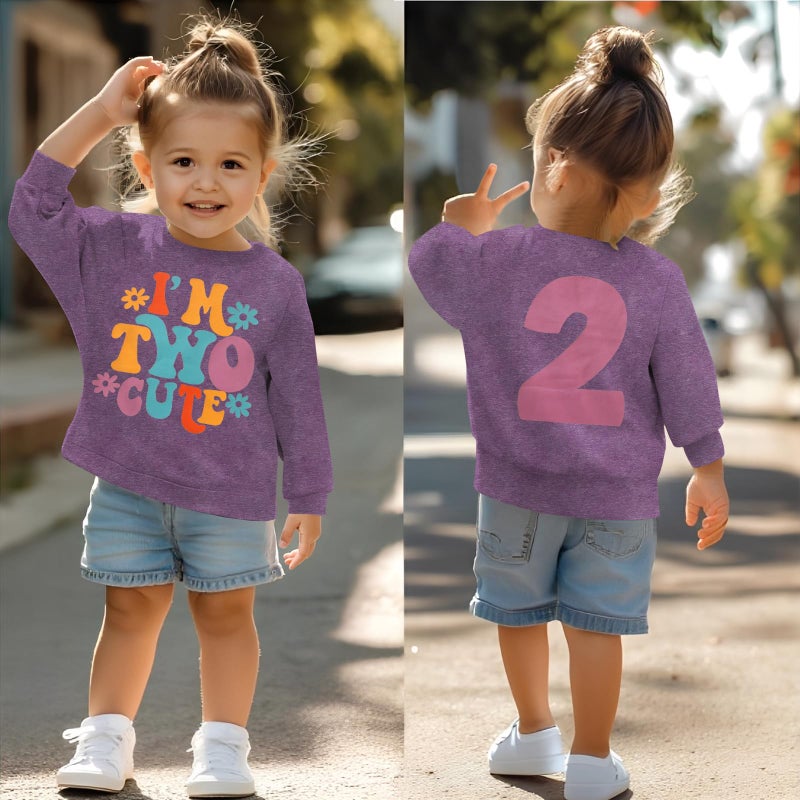 KEKEMI Birthday Sweatshirt for Toddler Girl Iâ€™M Two Cute Birthday Girl Outfit 2T B-Day Party Long Sleeve Shirt Cute Fall Tops(Purple,2T) - Image 5
