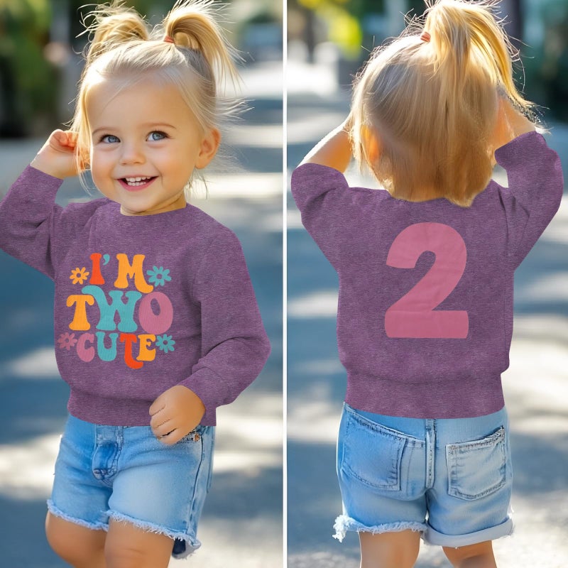 KEKEMI Birthday Sweatshirt for Toddler Girl Iâ€™M Two Cute Birthday Girl Outfit 2T B-Day Party Long Sleeve Shirt Cute Fall Tops(Purple,2T) - Image 2