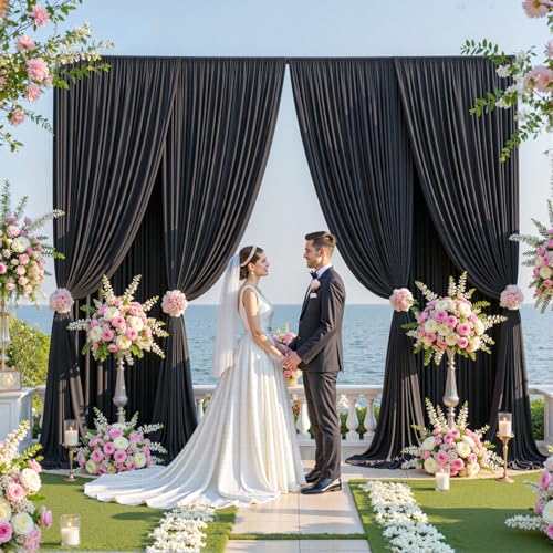 NSSONBEN 20ft x 10ft Wrinkle Free Black Backdrop Curtains for Parties, 4 Panels 5x10ft Silky Polyester Black Photo Backdrop Drapes for Wedding Graduation Birthday Party Photography Background - Image 3