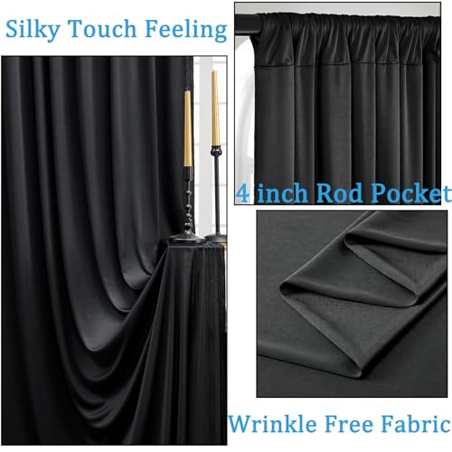 NSSONBEN 20ft x 10ft Wrinkle Free Black Backdrop Curtains for Parties, 4 Panels 5x10ft Silky Polyester Black Photo Backdrop Drapes for Wedding Graduation Birthday Party Photography Background - Image 2
