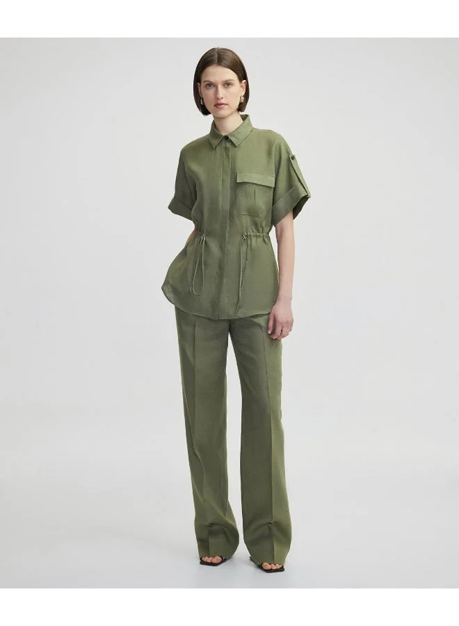 ابيكول قميص كتان بخصر قابل للتعديل