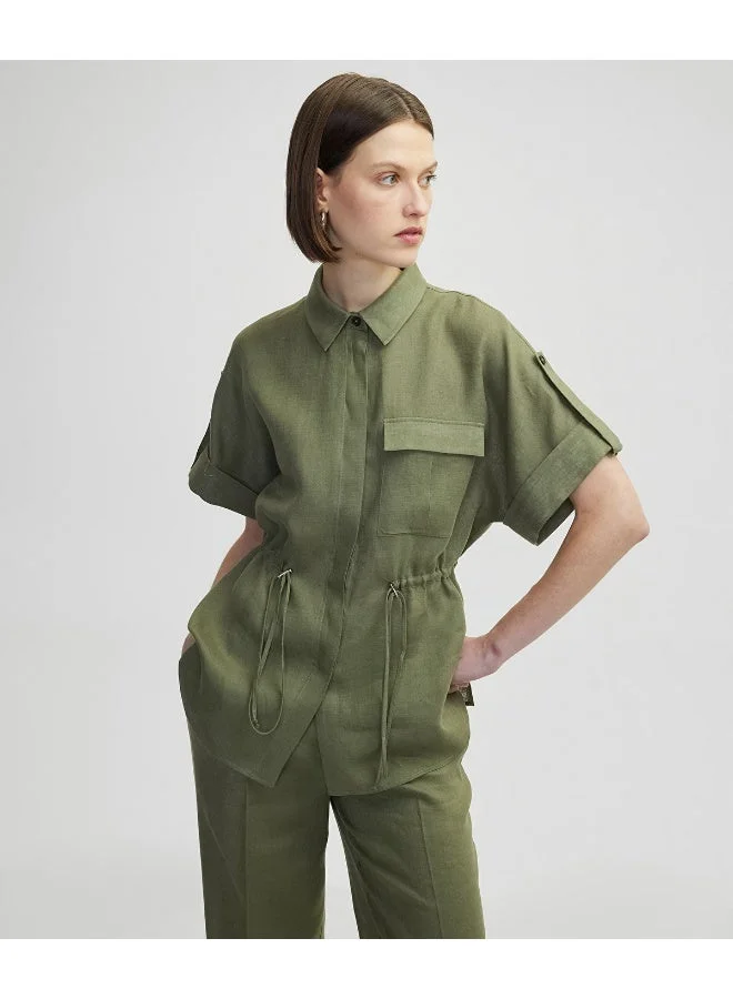 ابيكول قميص كتان بخصر قابل للتعديل