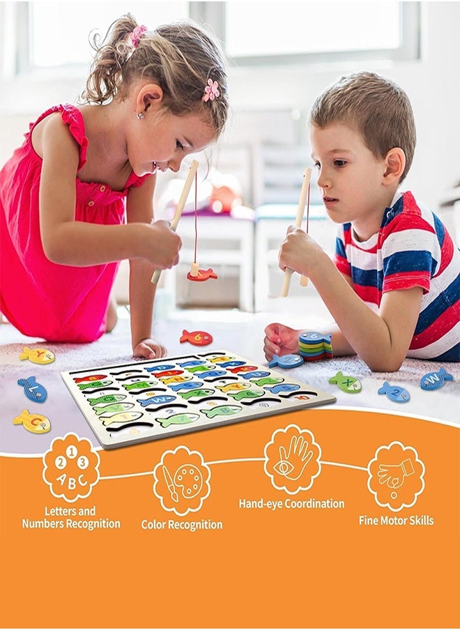 joyzzz Wooden Magnetic Fishing Game, Montessori Fine Motor Skills Toy with Letters and Numbers, Preschool Learning ABC and Educational Toy, Gift for 3 4 5 Years Old Kids.  - Image 4