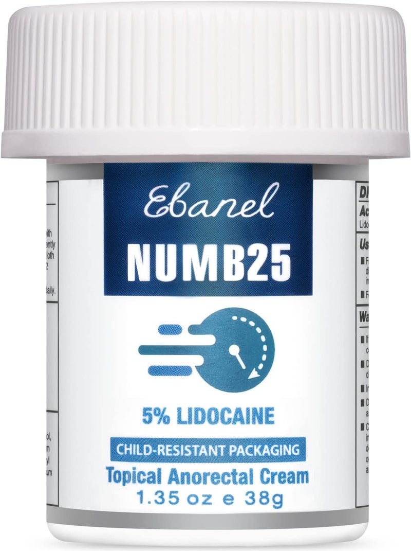 Ebanel كريم تخدير ليدوكائين 5%، كريم تخفيف الألم من الحروق والحكة، أقصى قوة تخدير موضعي Numb25 مع ألانطوين وفيتامين E للاستخدامات المحلية والشرجية، علاج البواسير، 1.35 أونصة - Image 1
