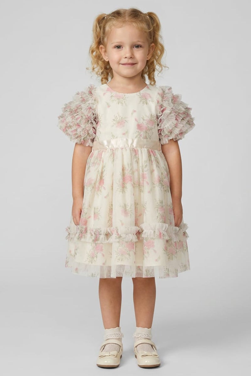 Lunamoon Toddlers Girl Floral Print Dress, Mutlicolor - Image 1