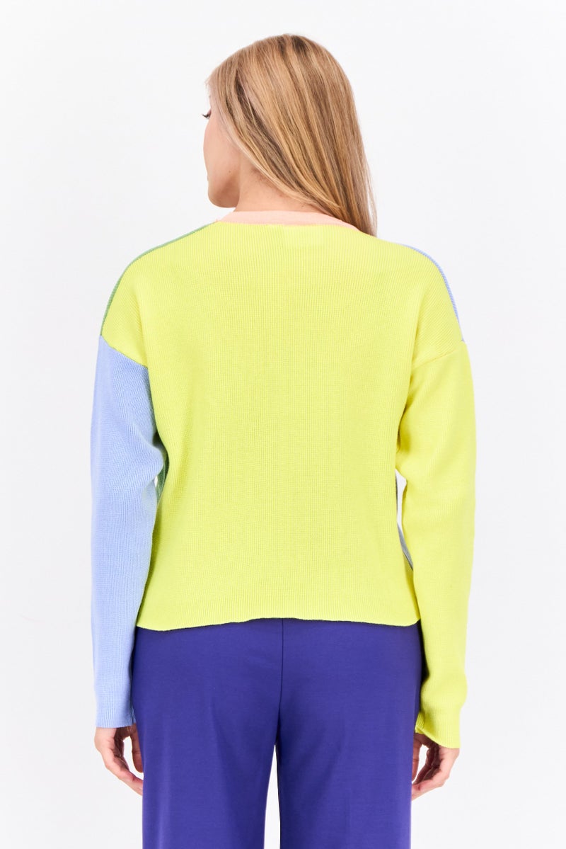 Daisy Street Women V Neck Long Sleeves Colorblock Cardigans, Multicolor - Image 3