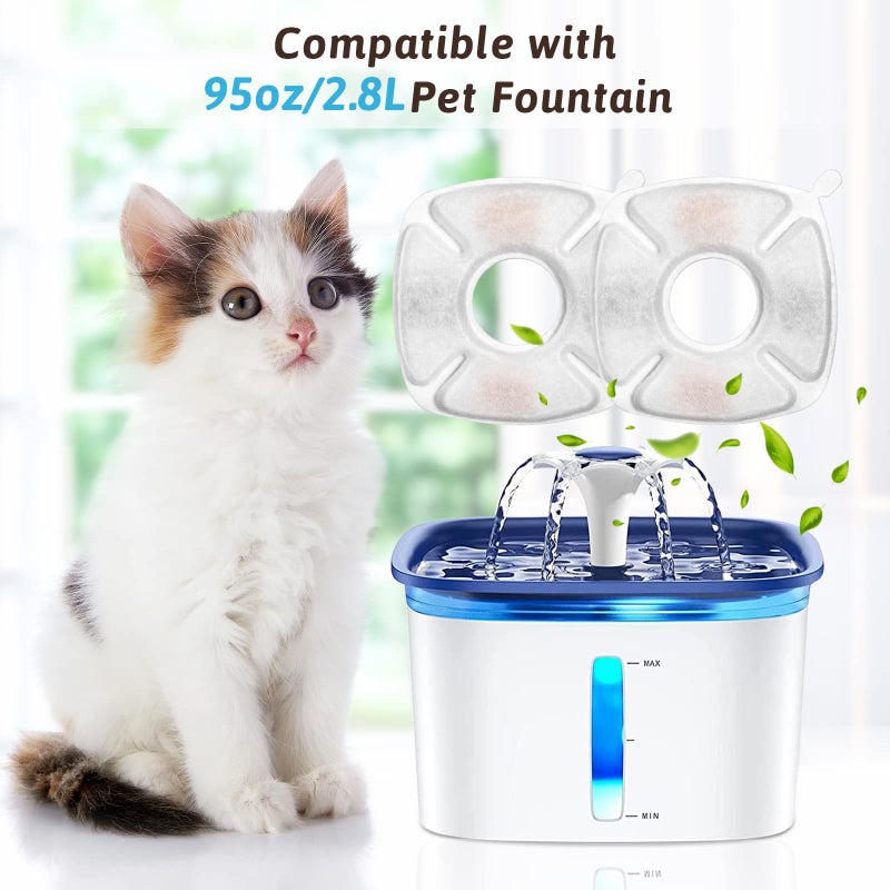 Porens 24 Pcs Cat Fountain Replacement Filters 12 Pack Cat Water Fountain Replacement Filters with 12 Pack Pre-Filter Sponges, Pet Fountain Filter Fit for 95oz/2.8L Automatic Pet Fountain Cat Water Fountain - Image 2