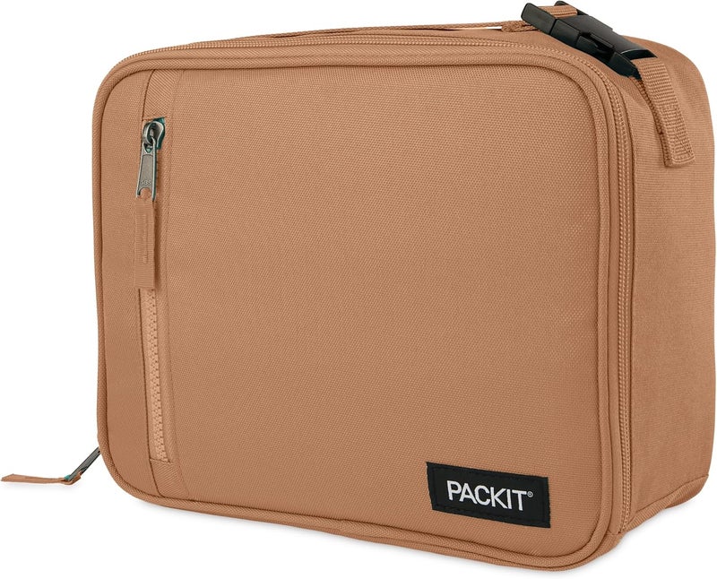 Pac-Kit ® Freezable Classic Lunch Box, Almond, Built with EcoFreeze® Technology, Collapsible, Reusable, Zip Closure With Zip Front Pocket and Buckle Handle, Designed for Fresh Lunch On the Go - Image 4