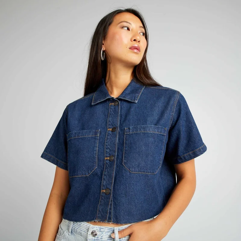 Kiabi Cropped Denim Shirt Blue