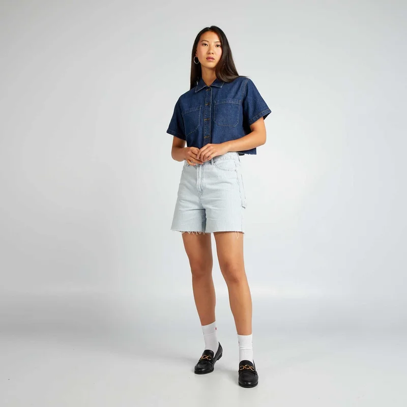 Kiabi Cropped Denim Shirt Blue
