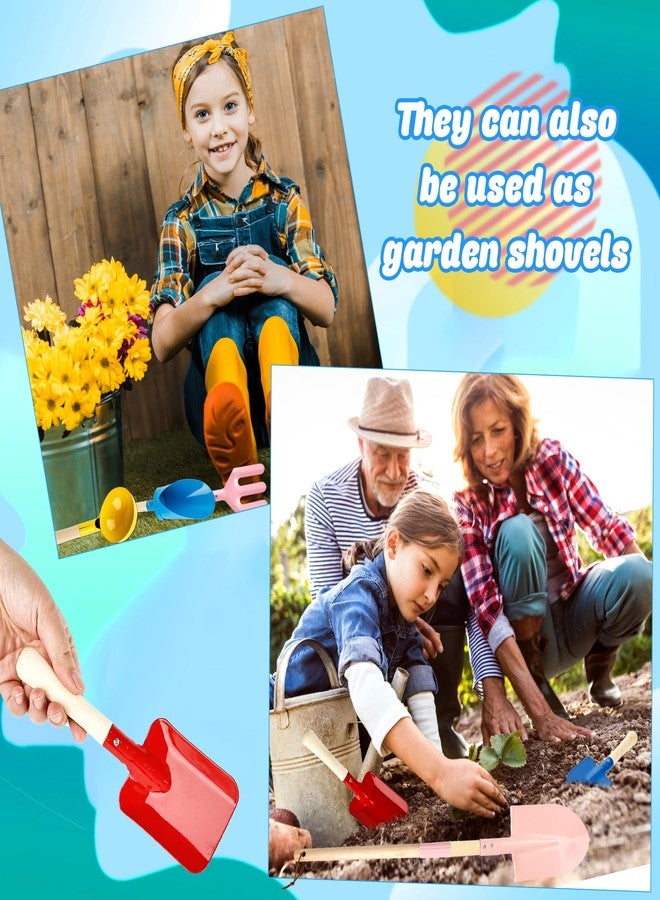 Feradny 8 Pieces Kids Beach Sand Tools Metal Beach Spoon, Trowel, Rake, Forks, Flat and Pointed Shovel Sand Digging Buckets with Sturdy Wooden Handle for Children Gardening Use - Image 2