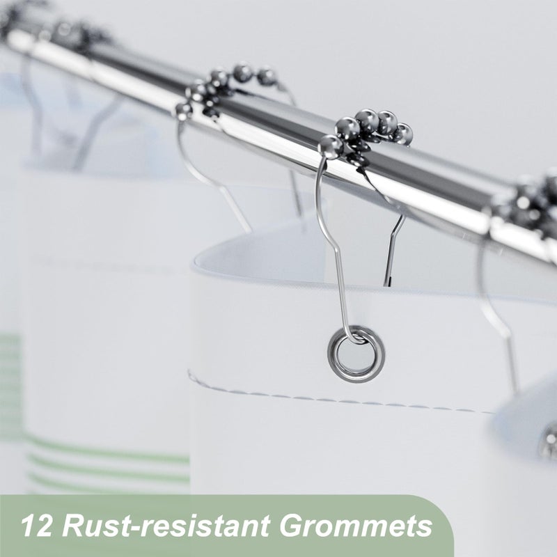 AmazerBath Shower Curtain, Washable Cloth Sage Green with 12 Shower Curtain Hooks, Fabric Green and White Striped Set, Farmhouse Bathroom Shower Curtain, 72x72 Inches - Image 5