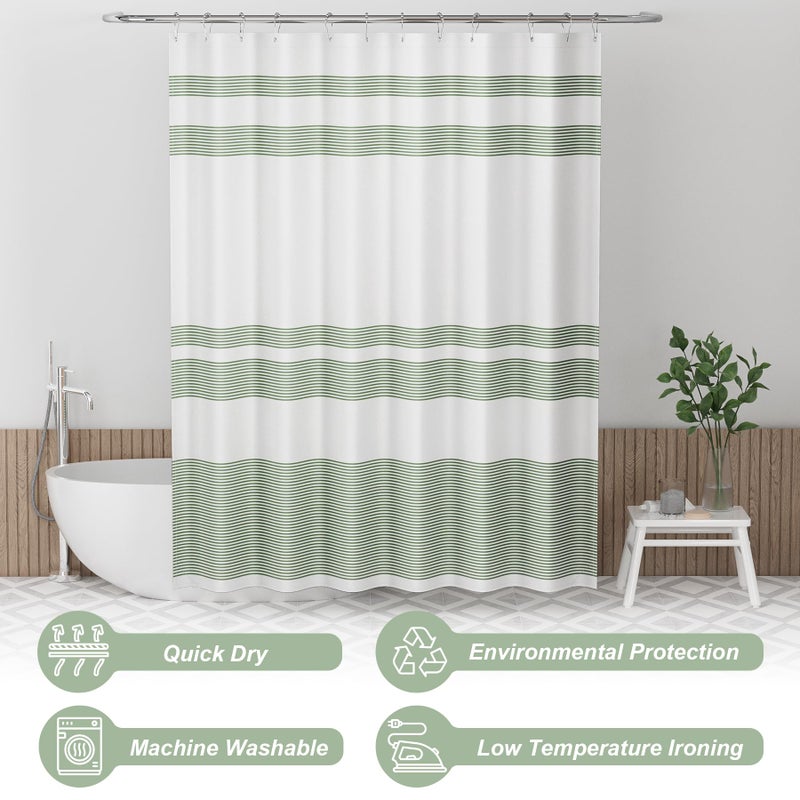 AmazerBath Shower Curtain, Washable Cloth Sage Green with 12 Shower Curtain Hooks, Fabric Green and White Striped Set, Farmhouse Bathroom Shower Curtain, 72x72 Inches - Image 4