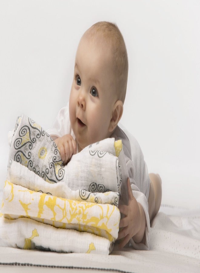 SwaddleDesigns SwaddleDuo, Set of 2 Baby Blankets, Cotton Marquisette + Premium Cotton Flannel, Mod Medallion Duo, Yellow - Image 4