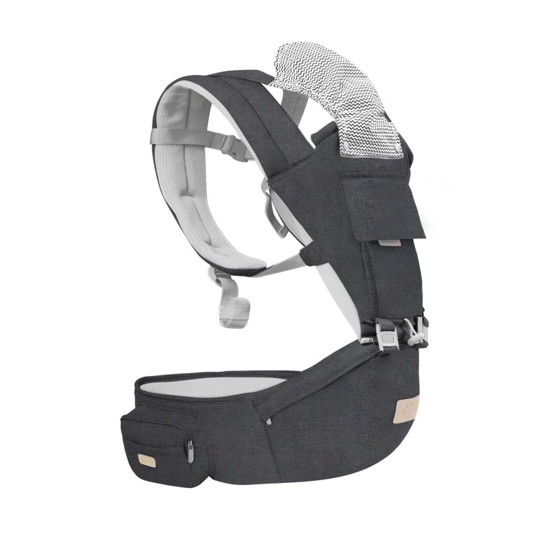 FRUITEAM SafetyCertified Baby Carrier with Hip Seat All Position Baby Chest Carrier Front and Back Carry Baby Carrier Nerborn to Toddler with Head Hood Misty Grey