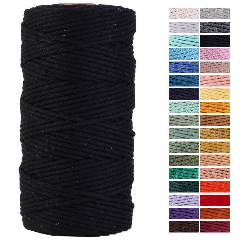ZXCDINO Black Macrame Cord 3mm x 109Yards,Colored Cotton Rope Craft Cord Colorful Cotton Cord Twine for Wall Hanging Plant Hangers Crafts Knitting Decorative Projects - Image 1