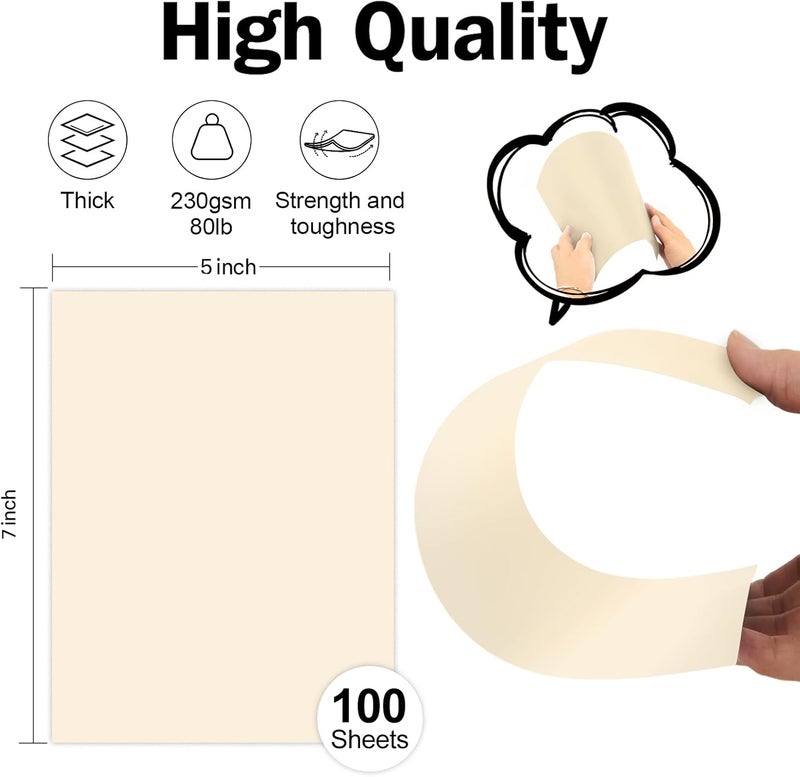 Goefun 100 Pack Cream Blank Cardstock 5x7 Thick Paper，Goefun 80lb Flat 5 x 7 Card Stock Printable Paper for Invitations, Postcards, Photos, DIY Card Making - Image 2