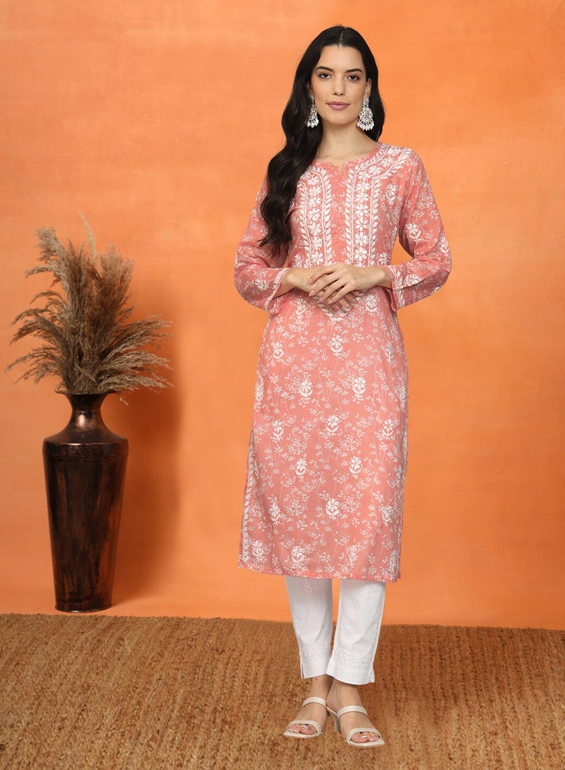Alaya Women Hand Embroidered Chikankari Mulmul Cotton Printed Kurta-AL4041  - Image 1