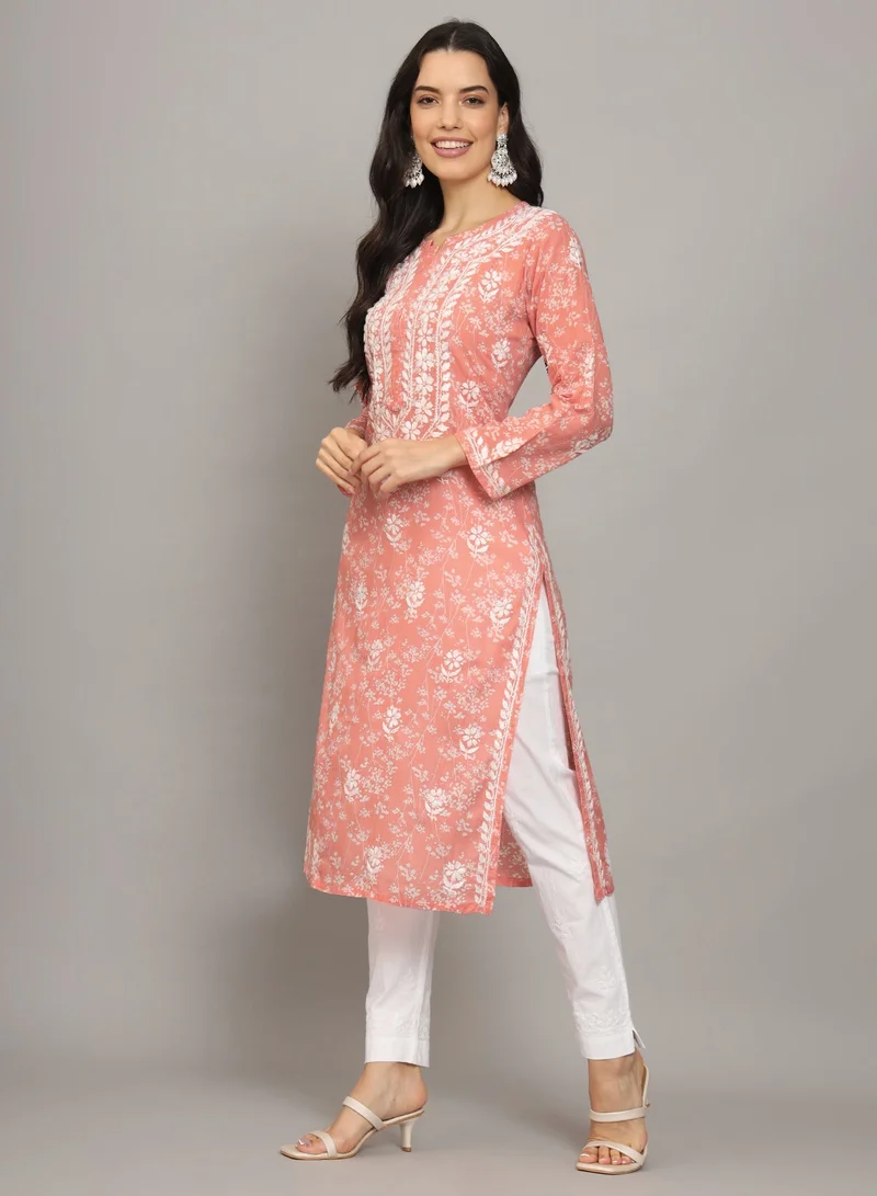 Alaya Women Hand Embroidered Chikankari Mulmul Cotton Printed Kurta-AL4041