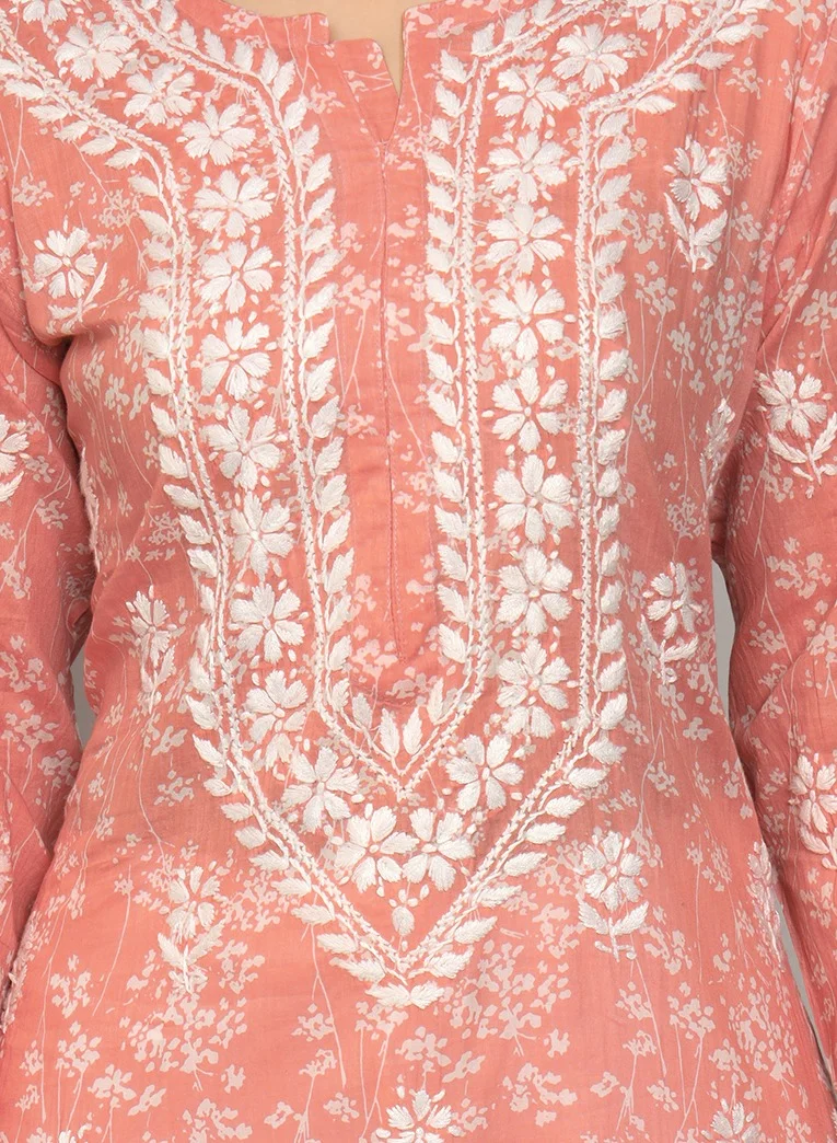 Alaya Women Hand Embroidered Chikankari Mulmul Cotton Printed Kurta-AL4041
