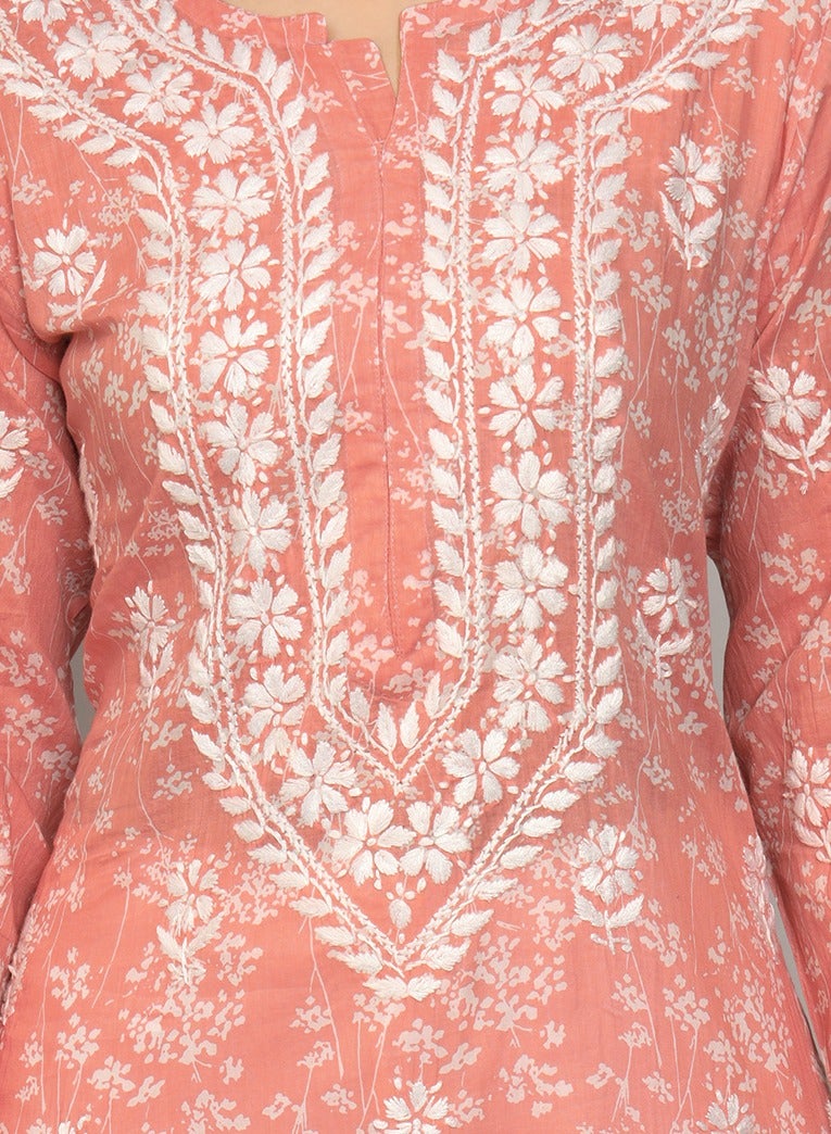 Alaya Women Hand Embroidered Chikankari Mulmul Cotton Printed Kurta-AL4041  - Image 5