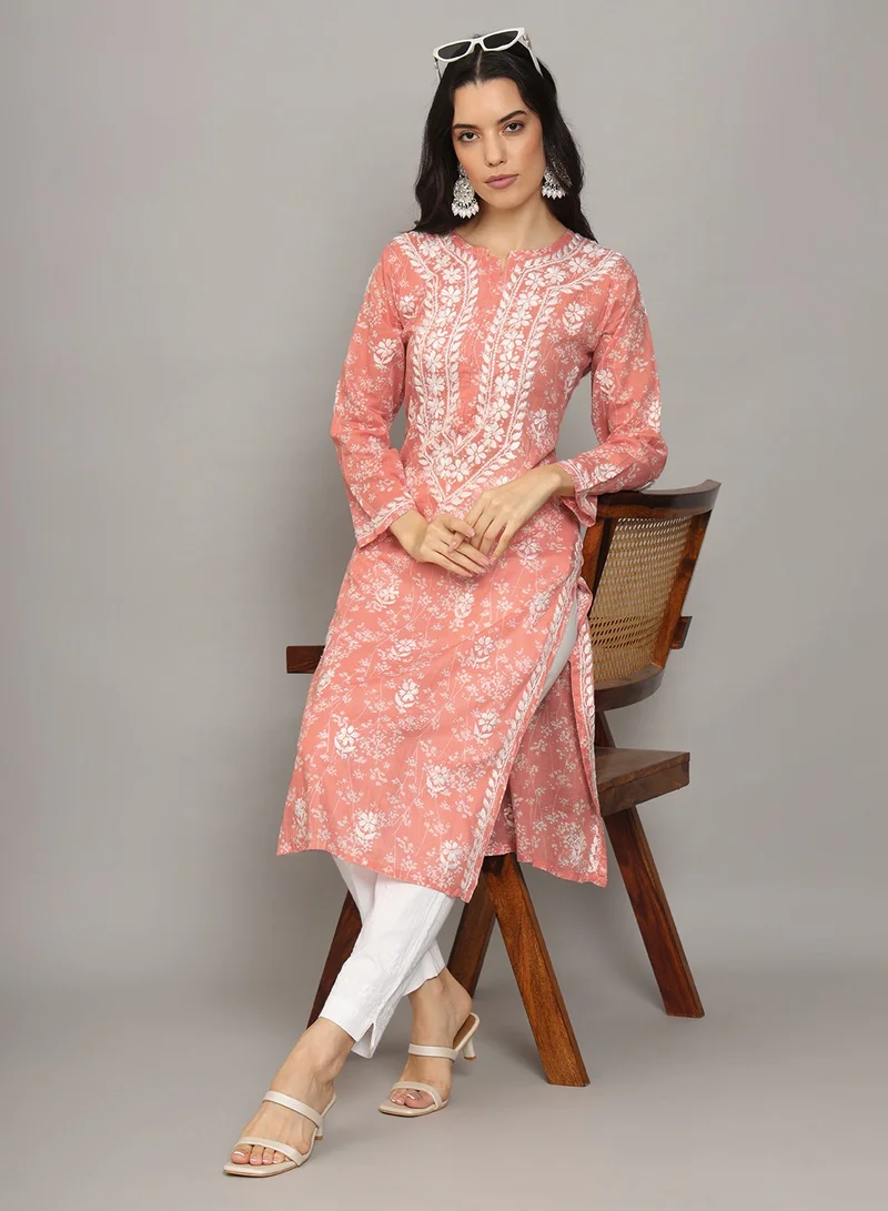 Alaya Women Hand Embroidered Chikankari Mulmul Cotton Printed Kurta-AL4041