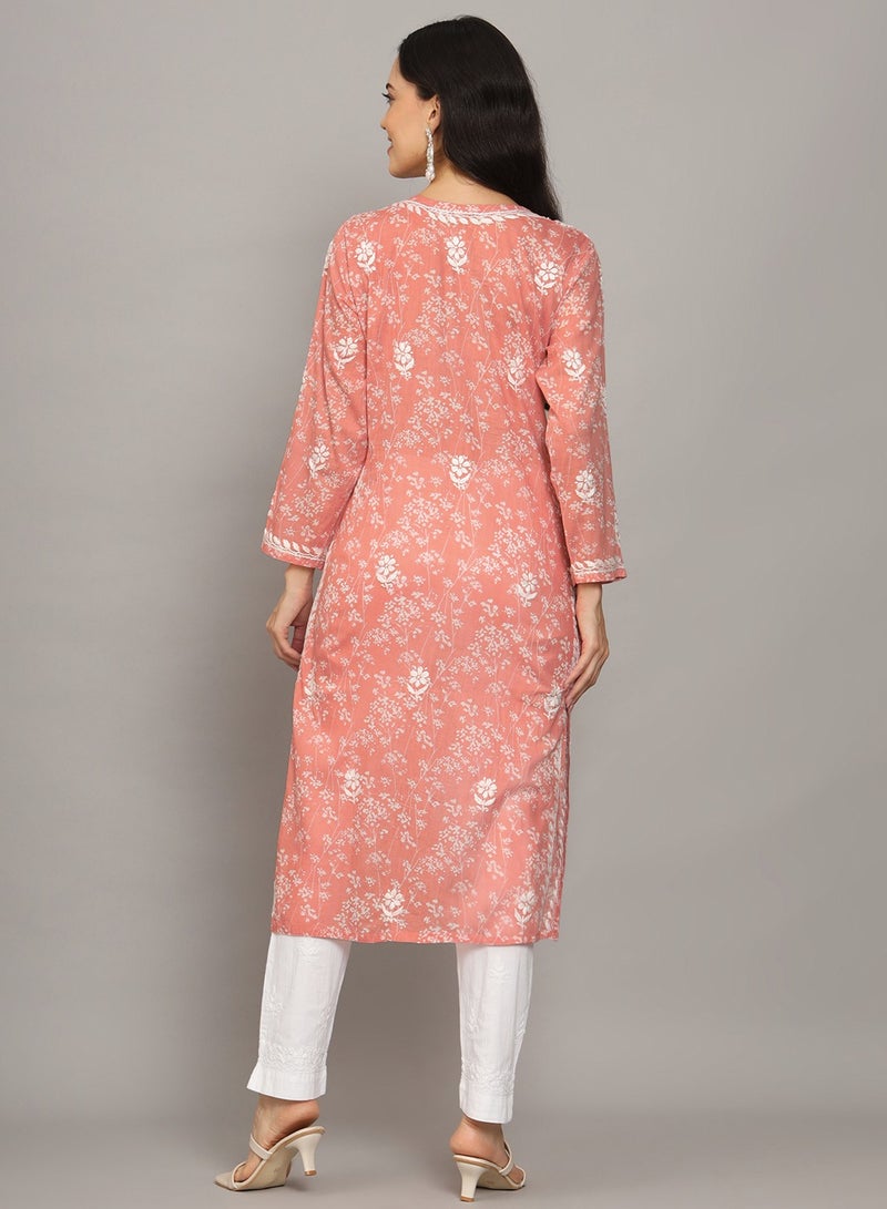 Alaya Women Hand Embroidered Chikankari Mulmul Cotton Printed Kurta-AL4041  - Image 2