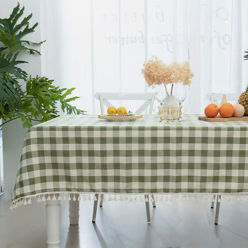 Midsummer Breeze Buffalo Plaid Rectangular Tablecloth-Cotton Gingham Table Cloth for Kitchen Restaurant Farmhouse Christmas D?cor (Rectangle/Oblong  55x120 Green) - Image 1