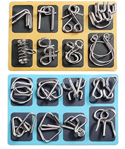 TANCH 16 PCS Type AB Different Brain Teaser Metal Wire Puzzles IQ Challenge Magic Trick Unlinking Linking Game Toys for Kids and Adults - Image 1