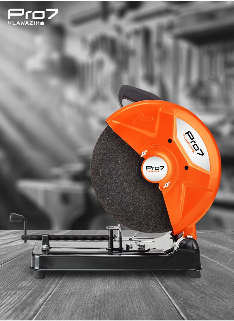LAWAZIM - Pro7 Cut Off Machine 355mm-2000W- Durable Steel Fast Spinning Abrasive Metal Chop Circular Saw -for Metal Fabrication Metalwork Woodwork Construction Workshops Pipe Cutting Rebar Chopping Steel Rod - Image 1
