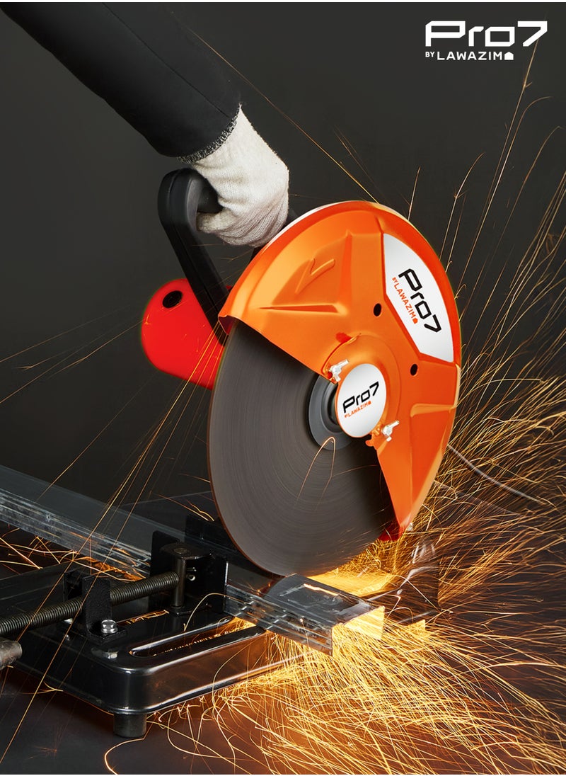 LAWAZIM - Pro7 Cut Off Machine 355mm-2000W- Durable Steel Fast Spinning Abrasive Metal Chop Circular Saw -for Metal Fabrication Metalwork Woodwork Construction Workshops Pipe Cutting Rebar Chopping Steel Rod - Image 1