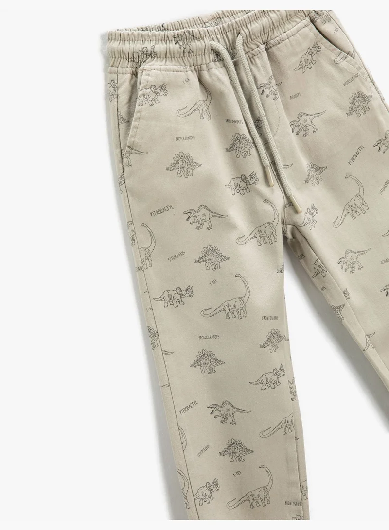 كوتون Jogger Trousers Drawstring Pockets Dinosaur Patterned