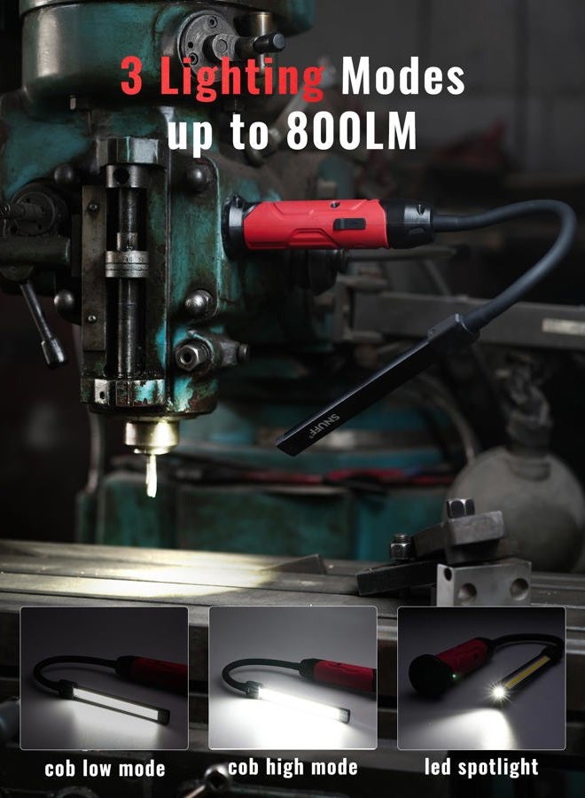 SNUFF LED Magnetic Work Light with 360° Flexible Gooseneck, 800LM Rechargeable Flashlight with Magnetic Base, 3 Modes, for Workbench, Lathe, Sewing Machine, Grill, Workshop, Gift for Men & Dad - Image 3