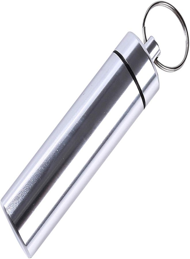 Qintreesify Silver Small Portable Pill Box Keychain, Aluminium Alloy Mini Pill Organizer Case Container for Purse,Waterproof Metal Pill Holder Medicine Bottle for Outdoor Camping Travel Pill Box - Image 1