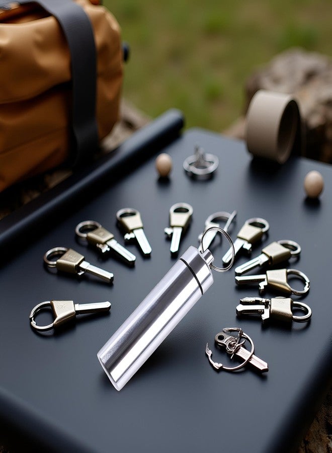 Qintreesify Silver Small Portable Pill Box Keychain, Aluminium Alloy Mini Pill Organizer Case Container for Purse,Waterproof Metal Pill Holder Medicine Bottle for Outdoor Camping Travel Pill Box - Image 2