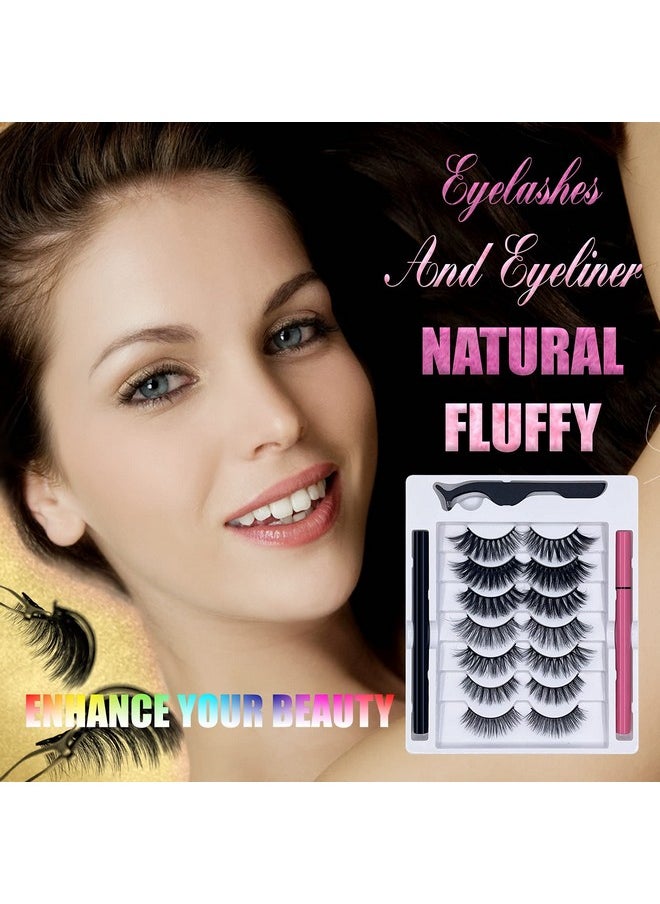 Magic False Eyelashes With Eyeliner Kit,Natural Look False Eyelash Non Magnetic Lashes With 2 In 1 Eyeliner（Black+Clear）
