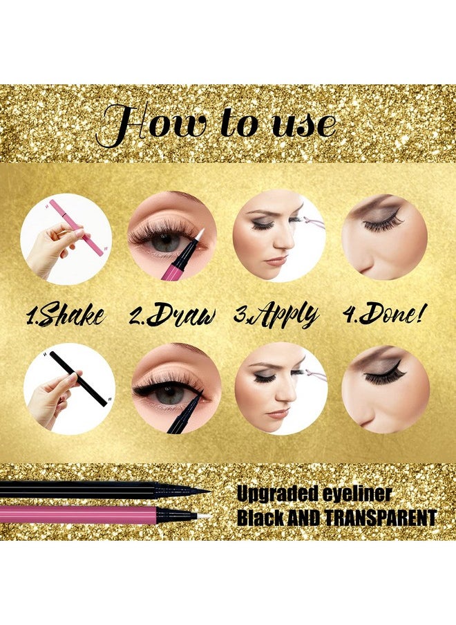 Magic False Eyelashes With Eyeliner Kit,Natural Look False Eyelash Non Magnetic Lashes With 2 In 1 Eyeliner（Black+Clear）
