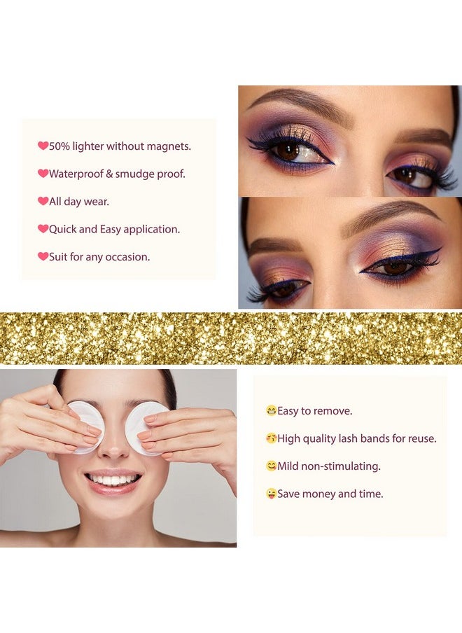 Magic False Eyelashes With Eyeliner Kit,Natural Look False Eyelash Non Magnetic Lashes With 2 In 1 Eyeliner（Black+Clear）