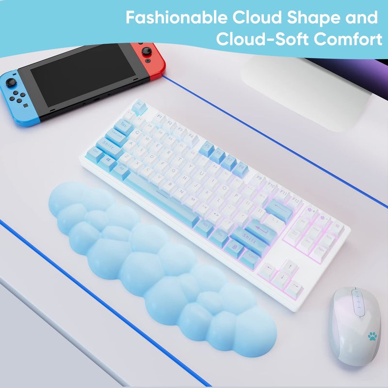 Sushret Cloud Wrist Rest Keyboard, Blue Cloud Palm Rest with PU Leather Memory Foam Cute Keyboard Rest for Wrist Support and Arm Rest, Desk Cloud Wrist Pad for PC Gaming/Hand Cushion/Computer/Office - Image 2